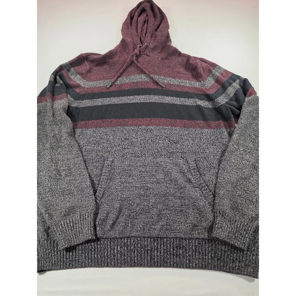 Urban Pipeline Mens XXL Striped Knit Hoodie Sweater Burgundy Grey Marl 1451